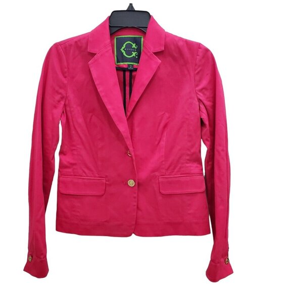 C. Wonder Women's Hot Pink Stretch Fitted Preppy Barbie 2-Button Blazer‎ Size 2 - Picture 1 of 6
